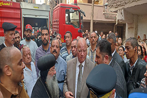 محافظ القاهرة يشرف على أعمال إطفاء حريق كنيسة الأنبا إبرام بالزاوية الحمراء 