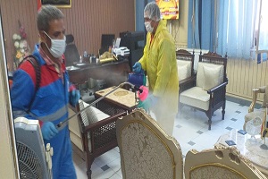 تطهير وتعقيم مكاتب وإدارات مبنى مجمع الأحياء