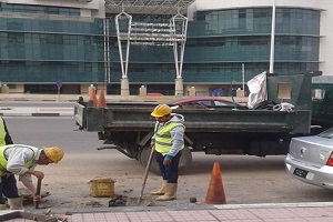 إصلاح خط طرد محطة رفع أكاديمية الشرطة 