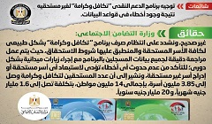 حقيقة توجيه "تكافل وكرامة" لغير مستحقيه نتيجة أخطاء بقواعد البيانات